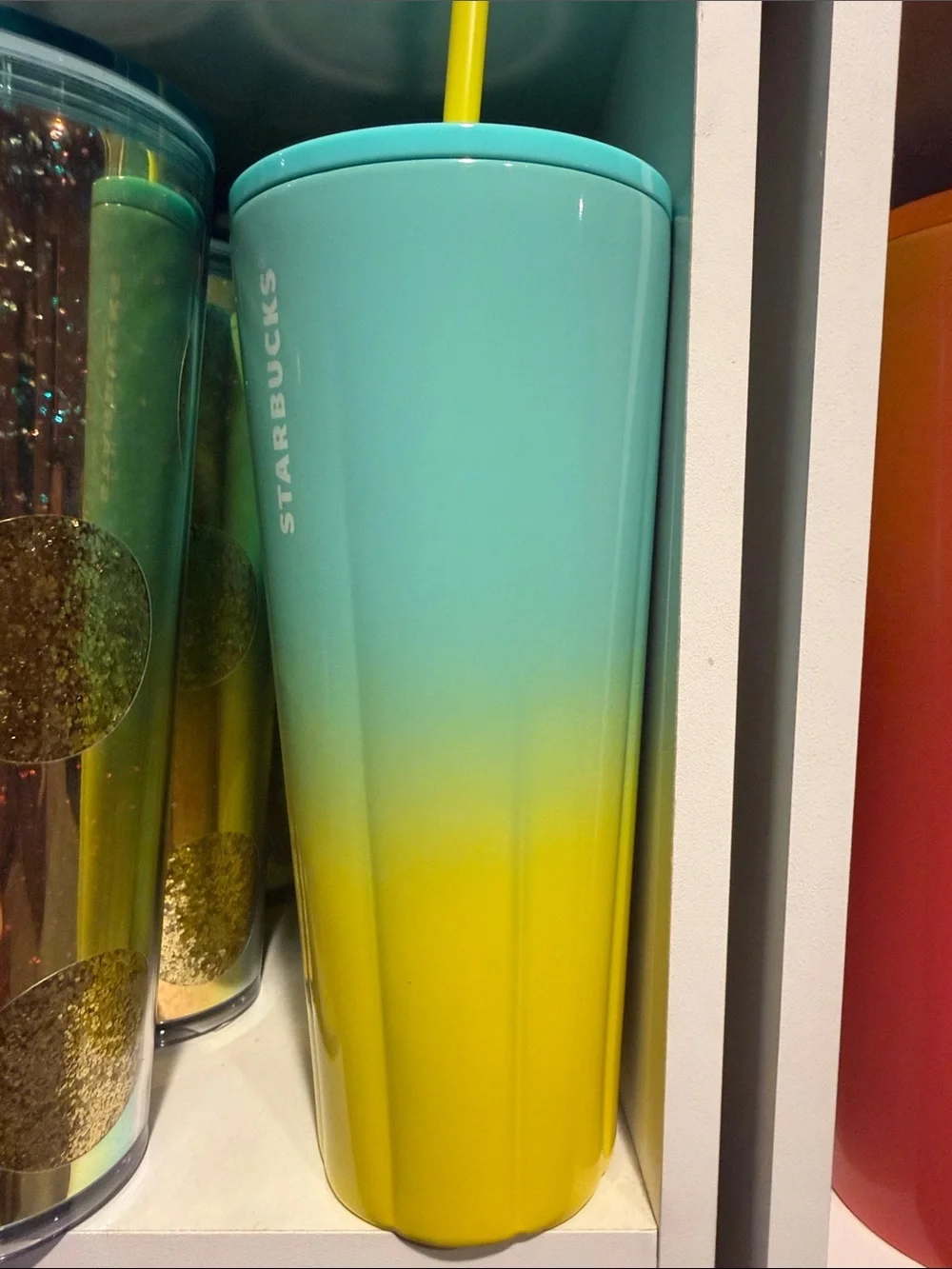 Starbucks Turquoise and Yellow Ombre Reusable Tumbler with Straw